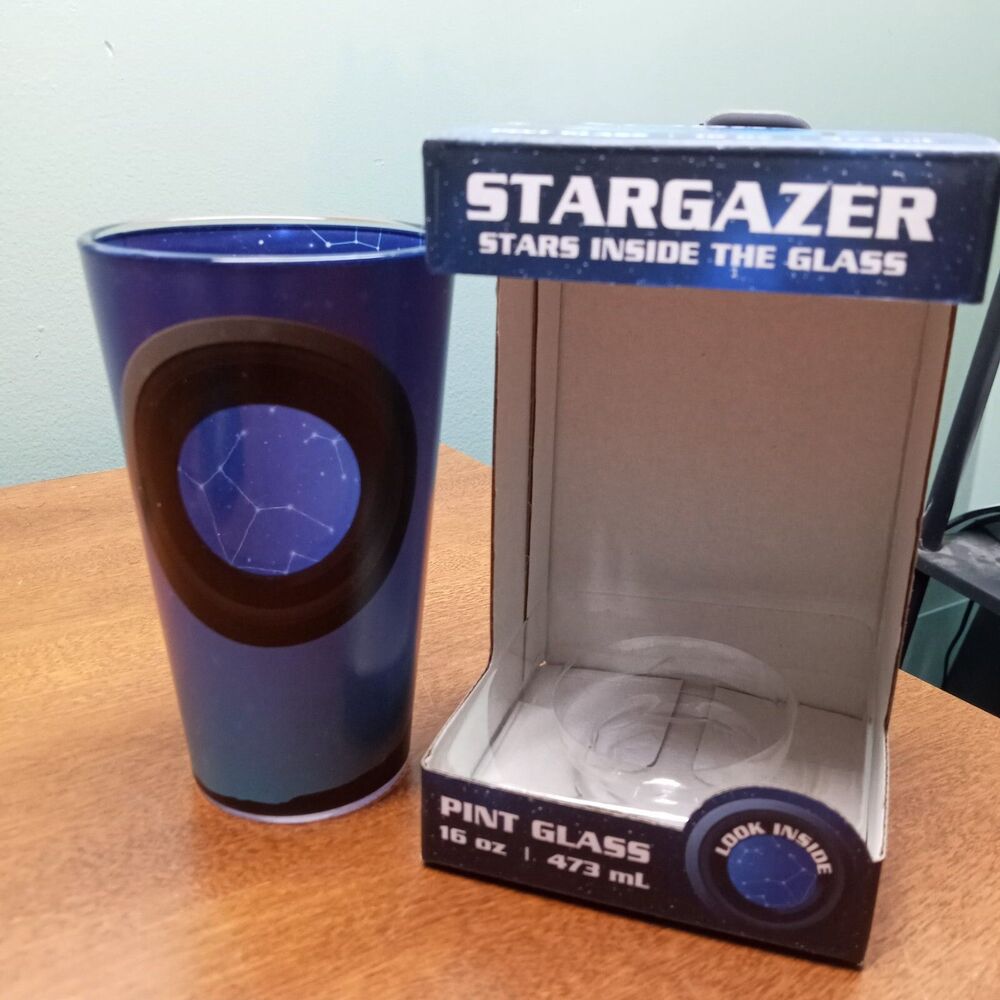Vintage Just Funky StarGazer Pint Drinking Glass 16 oz Stars Tumbler NEW 6" Tall